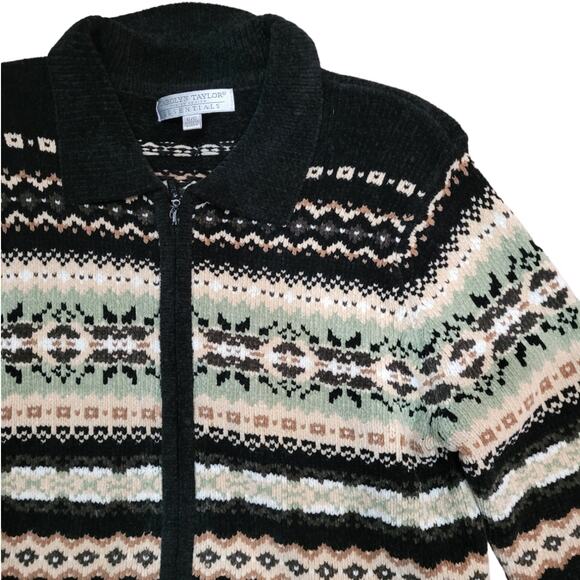 VTG Carolyn Taylor Chenille Fair Isle Sweater Sz S 90s Y2K Zip Front Korea - Picture 3 of 10